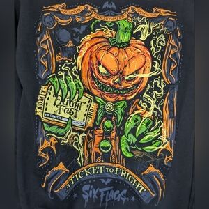 Six Flags Fright Fest Adult Size Small Black Halloween Graphic Hoodie Sweatshirt